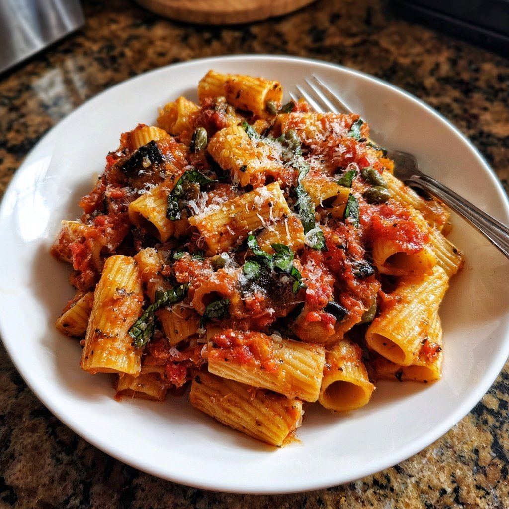 Rigatoni mit Auberginen und Kapern