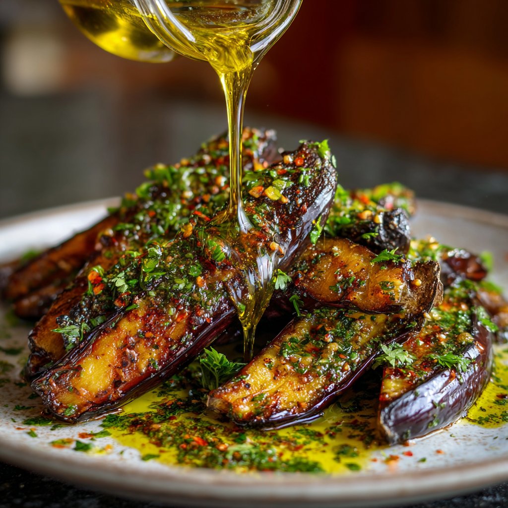 Auberginen mediterran mit Kräuteröl