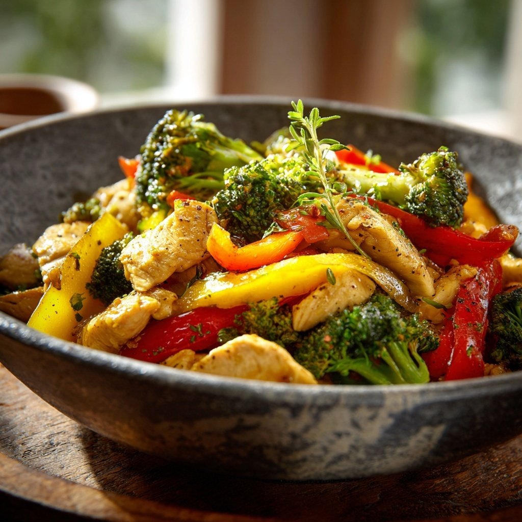 Kalorienarme Hähnchenpfanne Mit Brokkoli Und Paprika